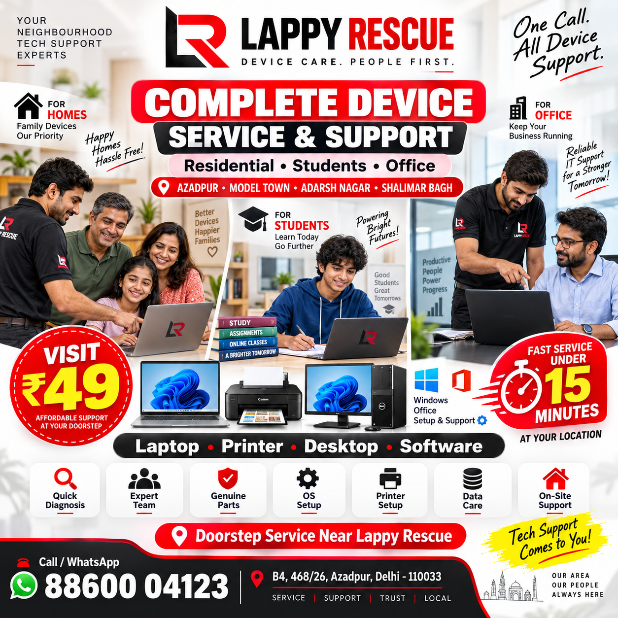 Complete device service for homes, students and offices in Azadpur