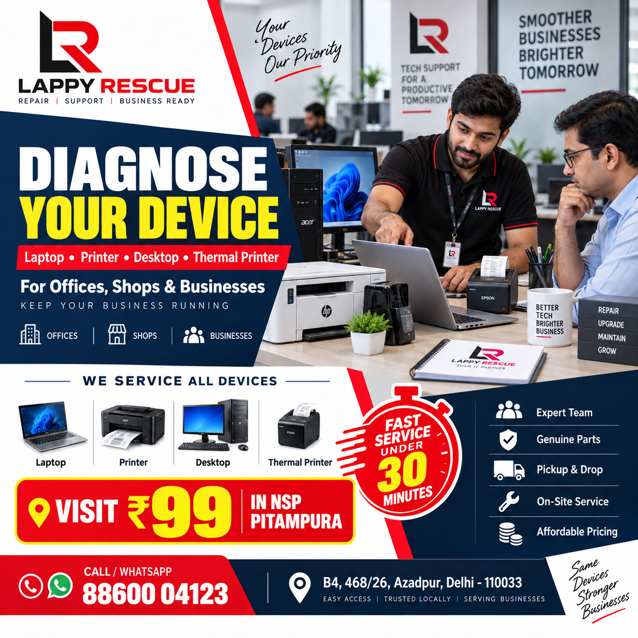 Office laptop, printer and desktop diagnosis in NSP Pitampura