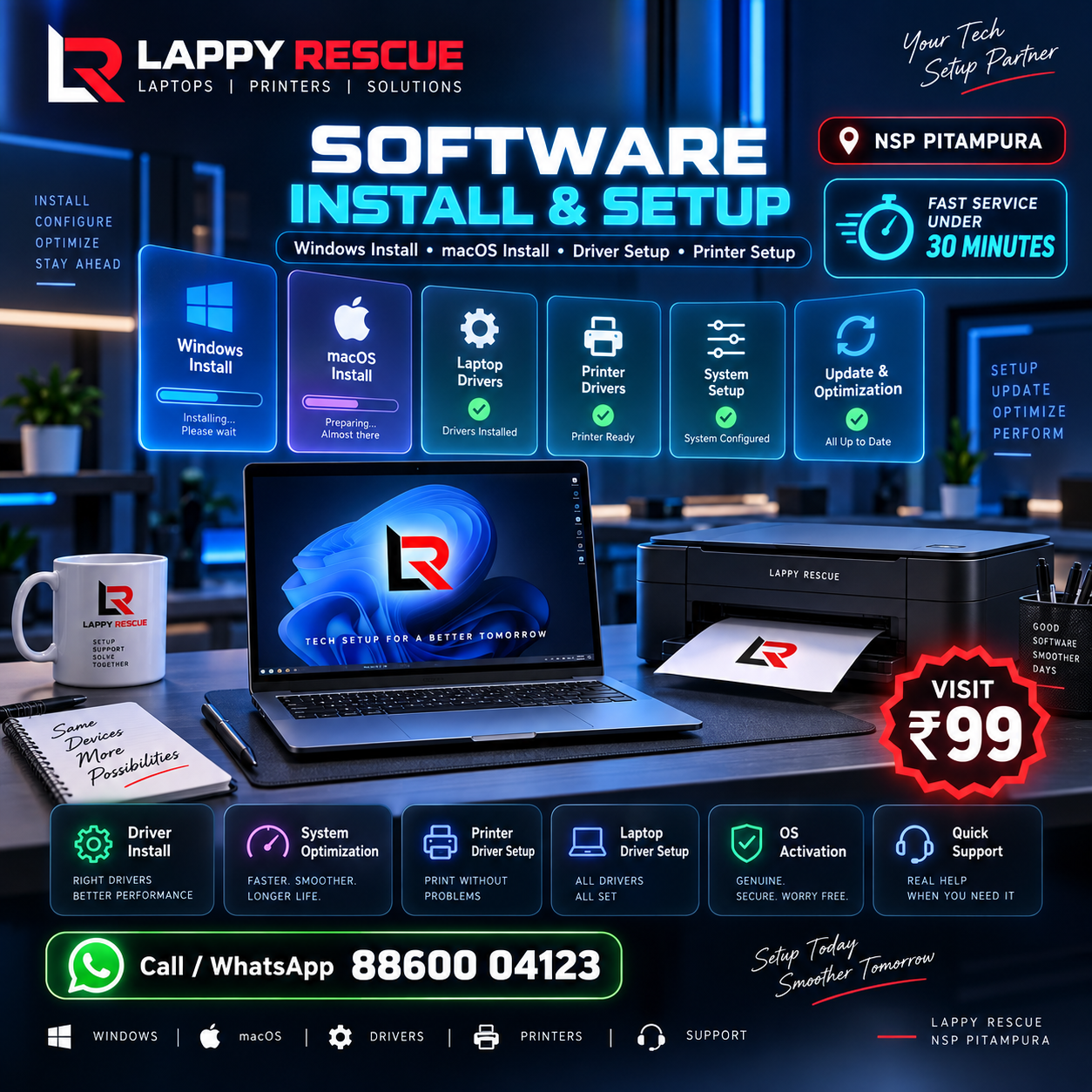 Software installation and printer setup in NSP Pitampura
