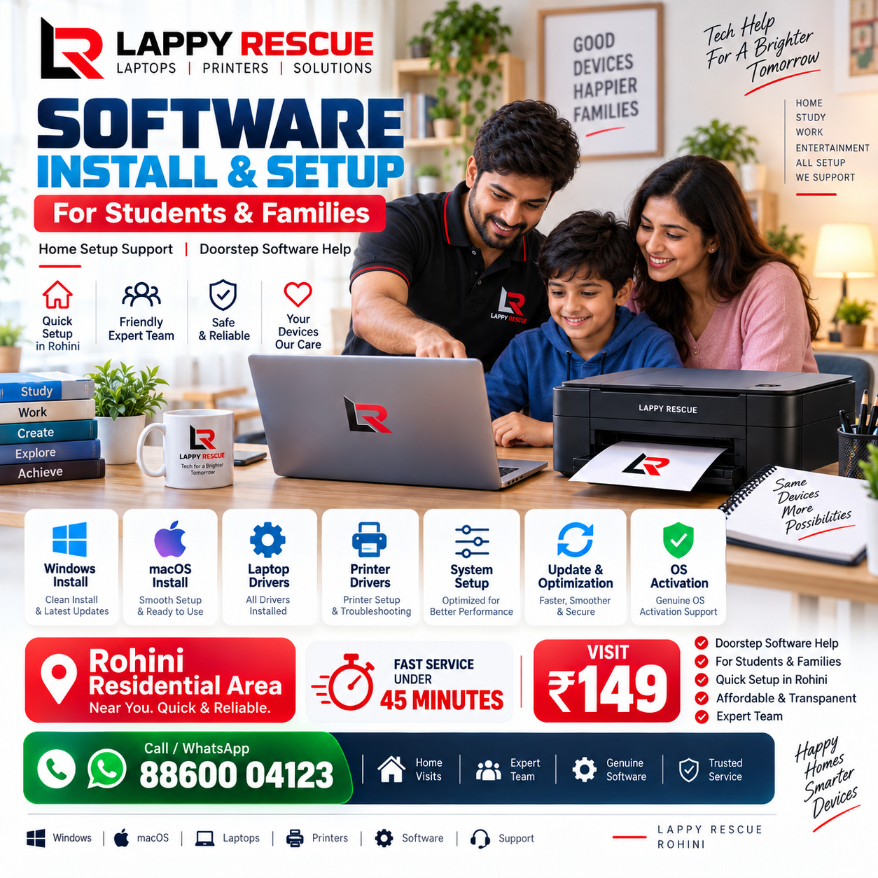 Software installation and setup for students and families in Rohini